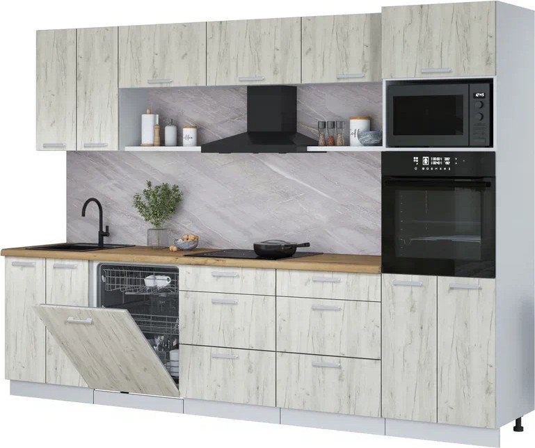 

Готовая кухня Интерлиния Мила Лайт 3.0-ПМ1 (дуб белый/дуб белый/дуб бунратти)