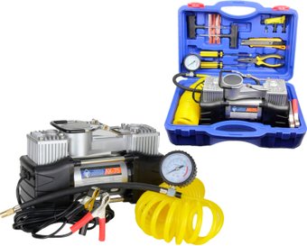 Автомобильный компрессор Nova Bright АК-75 (двухпоршневой, металлический корпус, кейс, LED-фонарь)