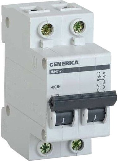 

Выключатель автоматический Generica ВА 47-29 2Р 63А 4.5кА MVA25-2-063-C
