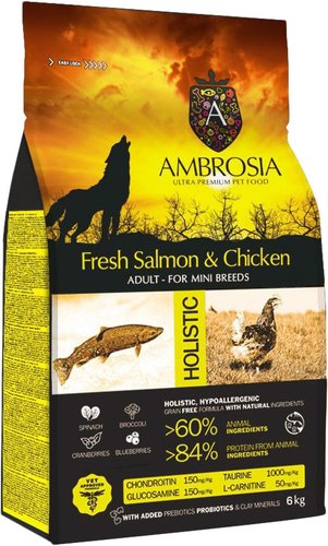 Ambrosia Adult Mini Breeds Fresh Salmon & Chicken (для мелких пород с лососем и курицей) 6 кг