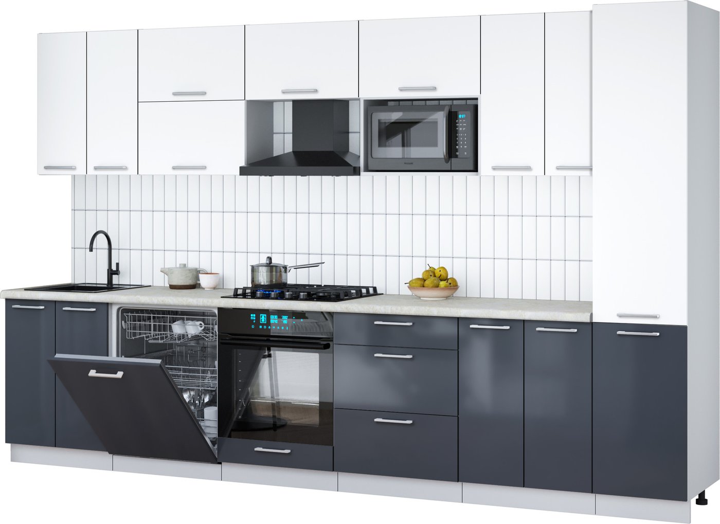 

Готовая кухня Интерлиния Мила Gloss 3.4-ПМ2 (асфальт глянец/белый/опал светлый)