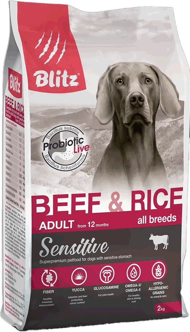 

Сухой корм для собак Blitz Sensitive Adult All Breeds Beef & Rice (с говядиной и рисом) 2 кг
