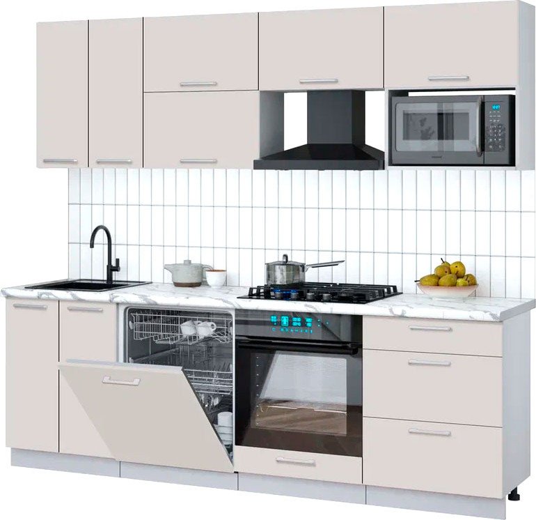 

Готовая кухня Интерлиния Мила Gloss 2.4-ПМ2 (кашемир/кашемир/белый гранит)