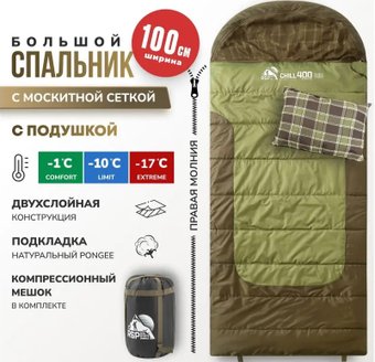 Спальный мешок RSP Outdoors Chill 400 BIG R (225x100 см, молния справа)
