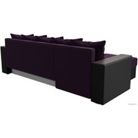 Угловой диван Лига диванов Дубай лайт левый (велюр фиолетовый/экокожа черный)