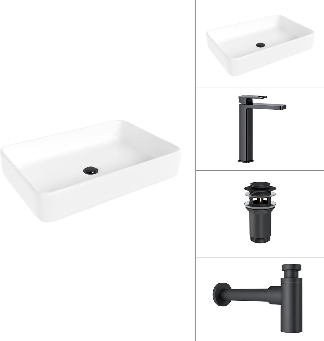 Умывальник Lauter 21842 + Cascade 21СК0655BS + сифон 21635B + дон.клапан 21190B (черный матовый)