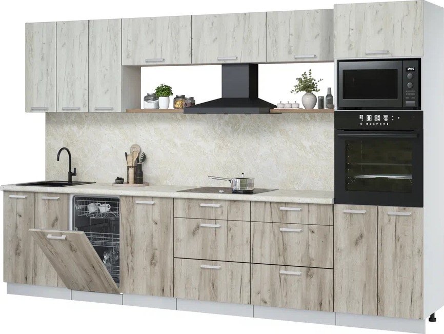 

Готовая кухня Интерлиния Мила Лайт 3.3-ПМ3 (дуб белый/дуб серый/опал светлый)