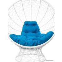 Кресло M-Group Кокос на подставке 11590103 (белый ротанг/голубая подушка)