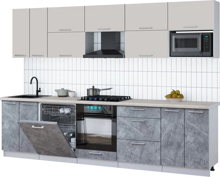 

Готовая кухня Интерлиния Мила Gloss 3.0-ПМ2 (керамика/кашемир/травертин серый)