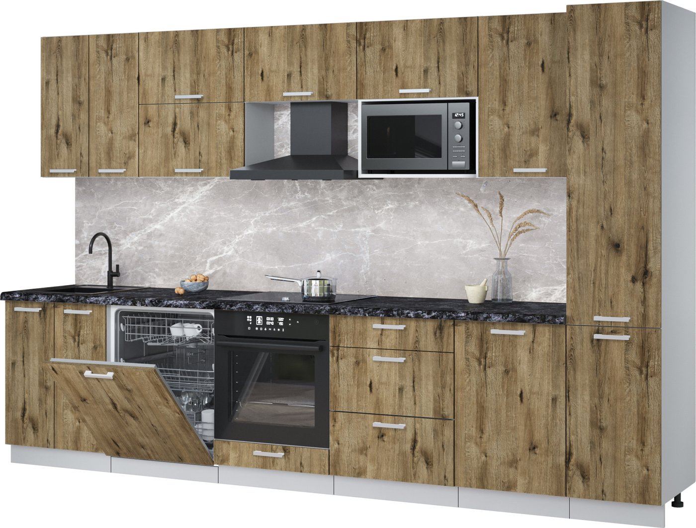 

Готовая кухня Интерлиния Мила Лайт 3.3-ПМ2 (дуб веллингтон/дуб веллингтон/кастилло темный)