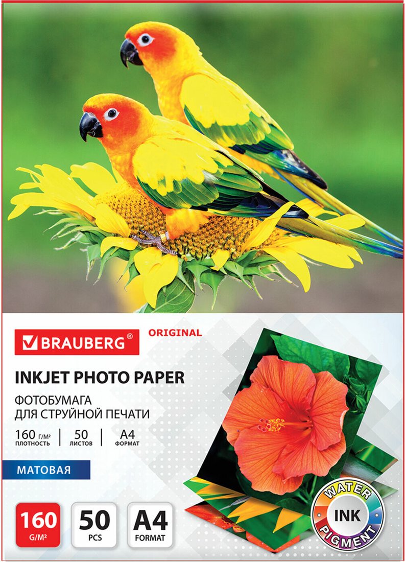 

Фотобумага BRAUBERG А4 160 г/м2 50 л 363985 (белый)