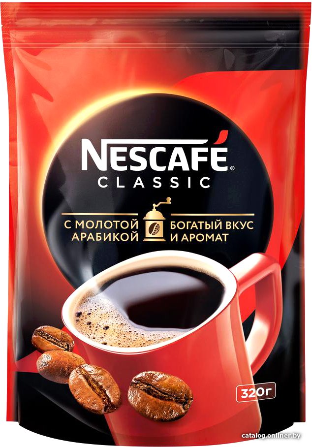 Кофе Nescafe Classic растворимый c добавлением молотого кофе 320 г (пакет)