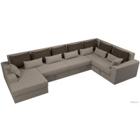 П-образный диван Лига диванов Майами П 93 правый (рогожка бежевый/подушки коричневые/бежевые)