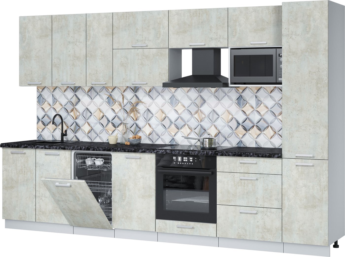 

Готовая кухня Интерлиния Мила Лайт 3.3-ПМ4 (бетон лайт/бетон лайт/кастилло темный)