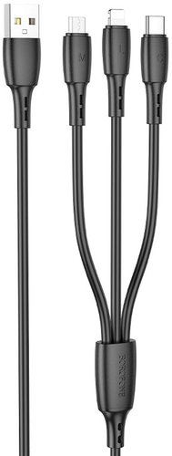 Кабель Borofone BX71 USB Type-A - Lightning / Micro-USB / USB-C (1 м, черный)