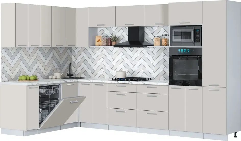 

Готовая кухня Интерлиния Мила Gloss 1.896х3.38 (кашемир/кашемир/белый гранит)