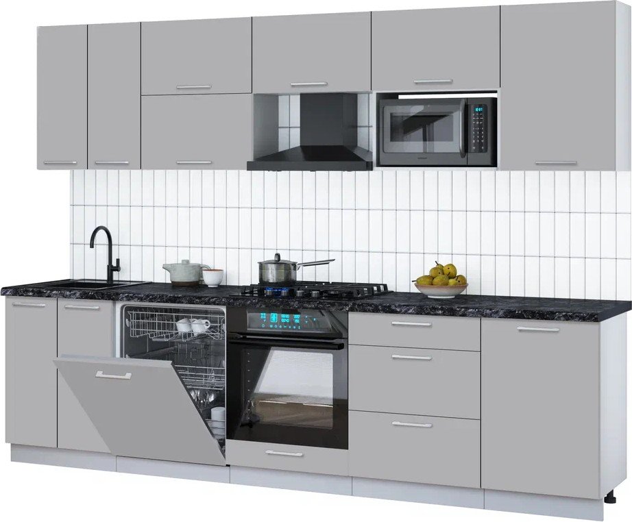 

Готовая кухня Интерлиния Мила Gloss 2.9-ПМ2 (грей/грей/кастилло темный)