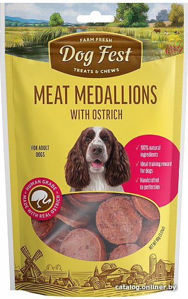 Лакомство для собак DogFest Медальоны с мясом страуса 90 г