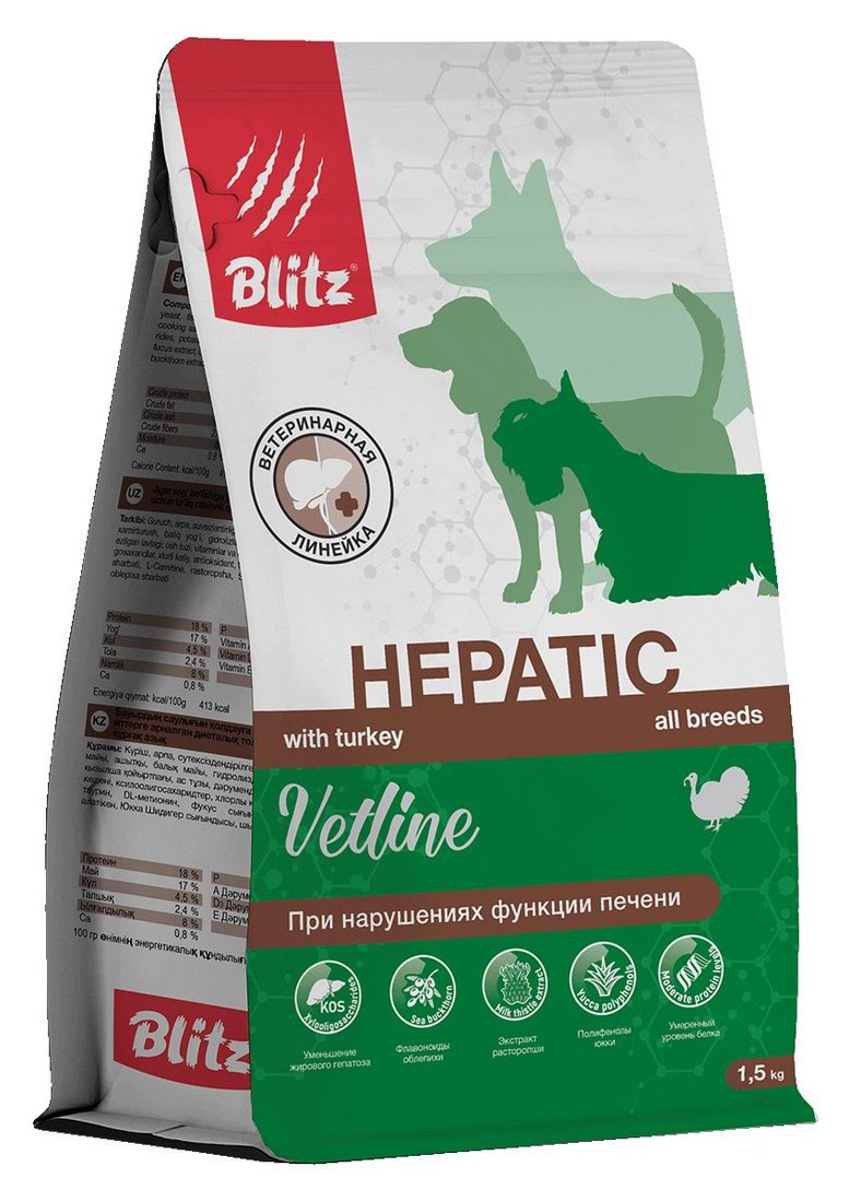 

Сухой корм для собак Blitz Pets Vetline Hepatic с индейкой 4303В (500 г)