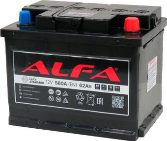 Автомобильный аккумулятор ALFA Standard 62 R+ (62 А·ч)