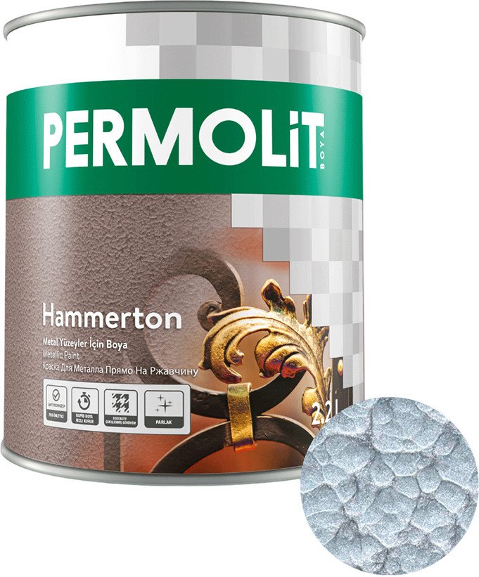 

Краска PERMOLIT Hammerton антикоррозийная с молотковым эффектом 1306 0.65 л (серебро)