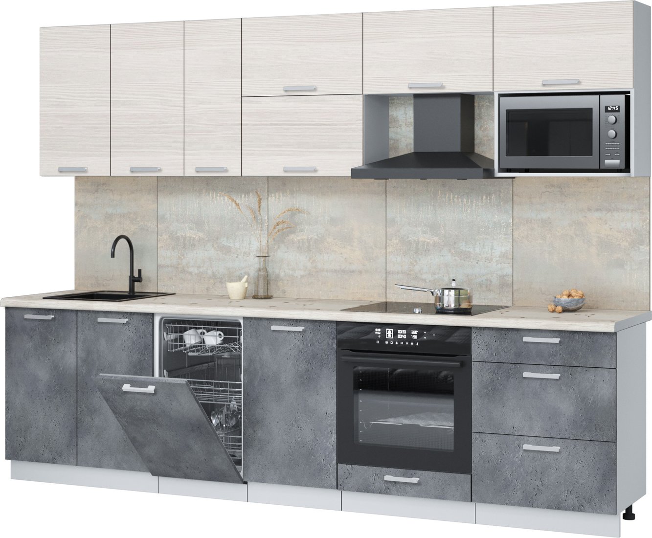 

Готовая кухня Интерлиния Мила Лайт 2.9-ПМ4 (вудлайн кремовый/бетон портленд/бискайская сосна)