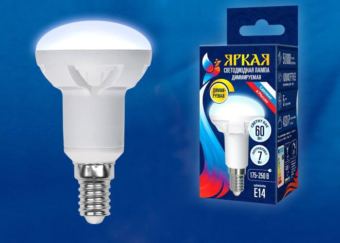 

Светодиодная лампочка Uniel LED-R50 7W/4000K/E14/FR/DIM PLP01WH UL-00004709