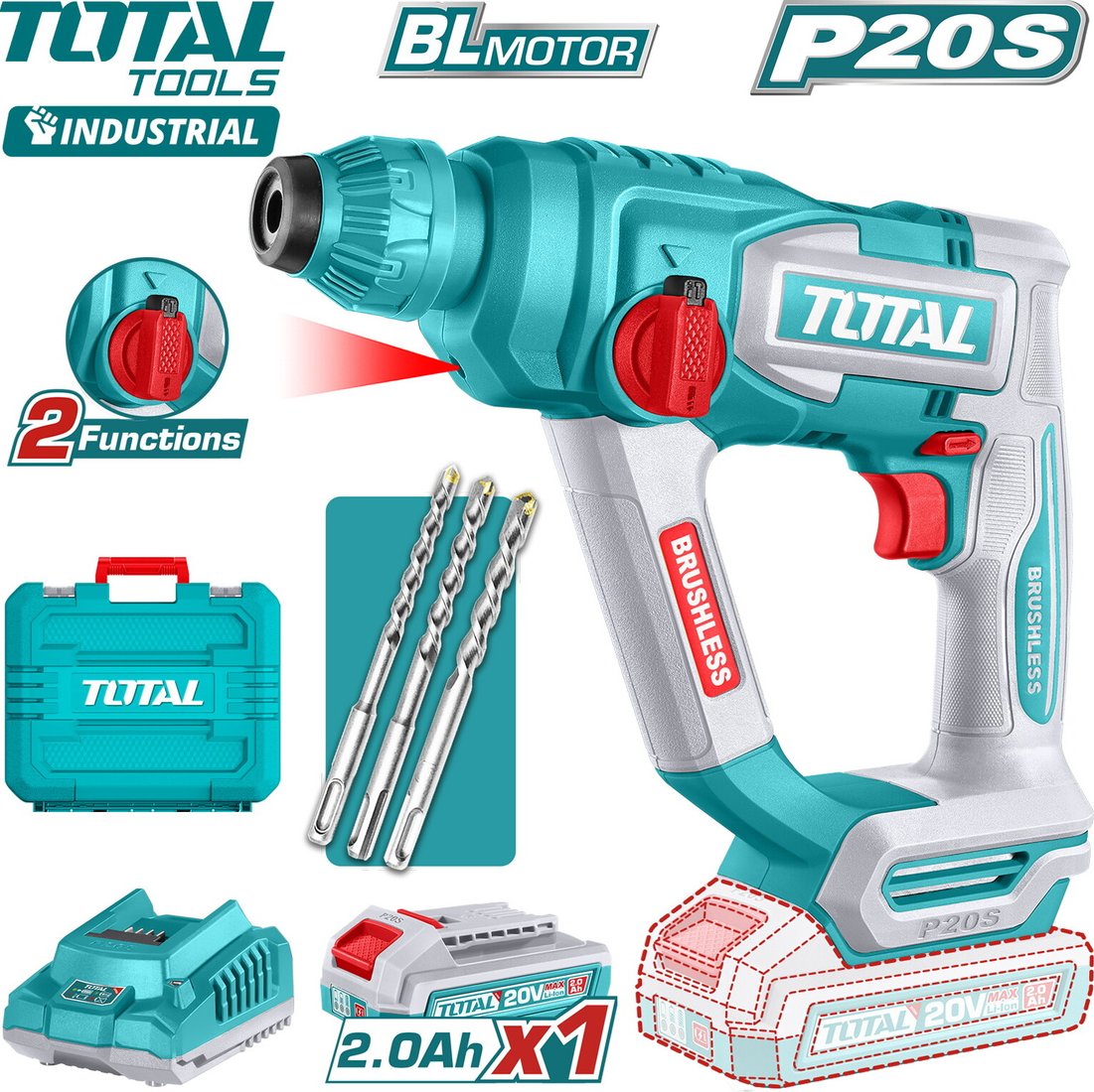 

Перфоратор Total TRHLI201881 (с 1-им АКБ, кейс)