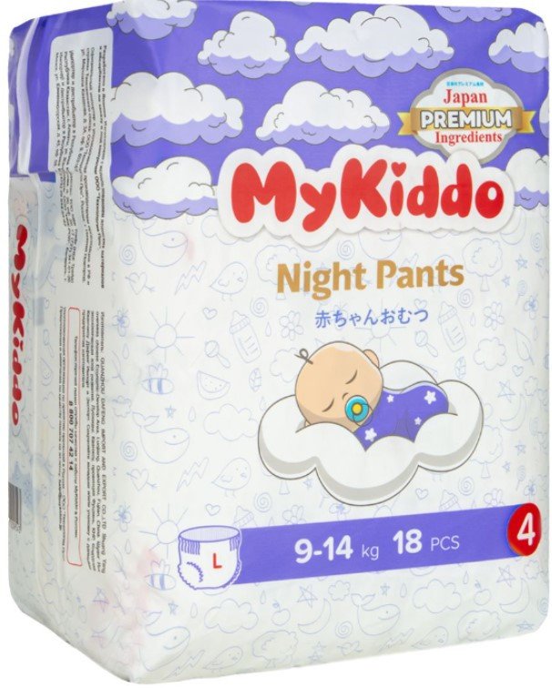 

Трусики-подгузники MyKiddo Night L 9-14кг (18 шт)