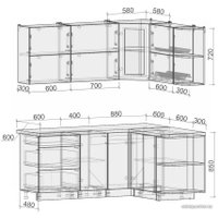 Готовая кухня Интерлиния Мила Матте 1.5x1.9 А правая (океан-луна-травертин серый)