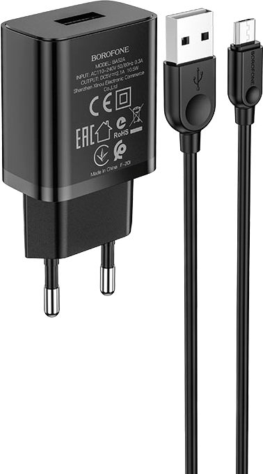 

Сетевое зарядное Borofone BA52A microUSB (черный)