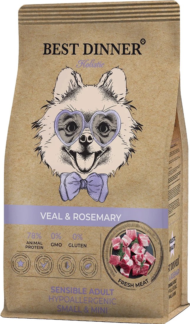 

Сухой корм для собак Best Dinner Holistic Adult Sensible Hypoallergenic Small&Mini Veal&Rosemar (10 кг)