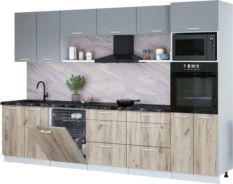 

Готовая кухня Интерлиния Мила Лайт 3.2-ПМ1 (серебро/дуб серый/кастилло темный)