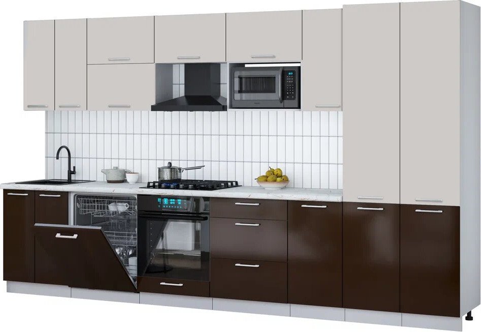 

Готовая кухня Интерлиния Мила Gloss 3.6-ПМ2 (шоколад глянец/кашемир/серый каспий)