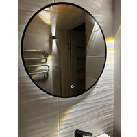 Зеркало с подсветкой  eMZe 80 LED.UV.80.80.CHE.AF.4K (черный с УФ-окантовкой и подсветкой)