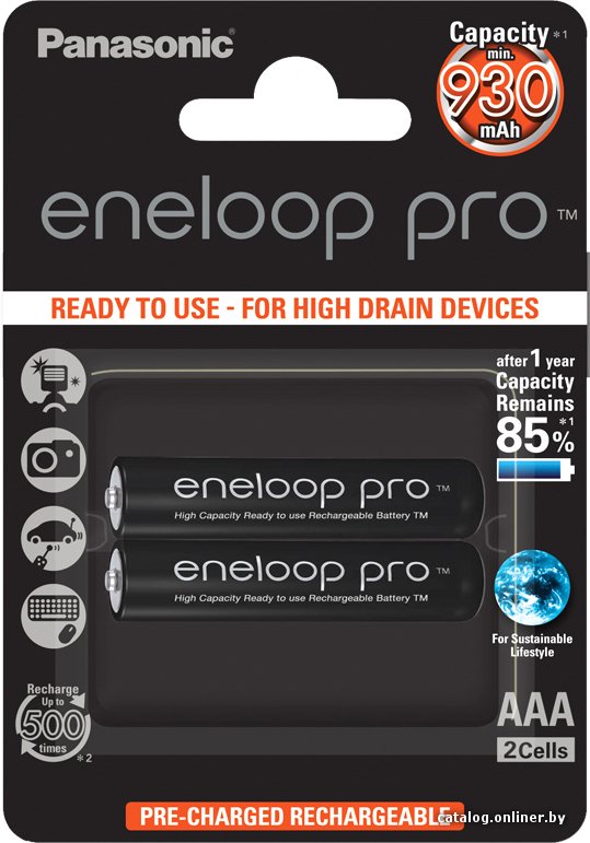 Аккумулятор Panasonic Eneloop Pro AAA 930mAh 2 шт. (BK-4HCDE/2BE)