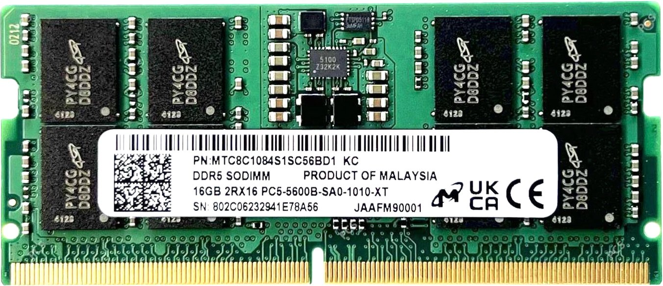 

Оперативная память Micron 16ГБ DDR5 SODIMM 5600 МГц MTC8C1084S1SC56BD1