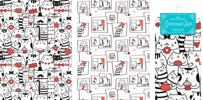 

Набор полотенец Самойловский текстиль Коты СТ ВФ17 8335/1 40x70 (3 шт, черный/белый)