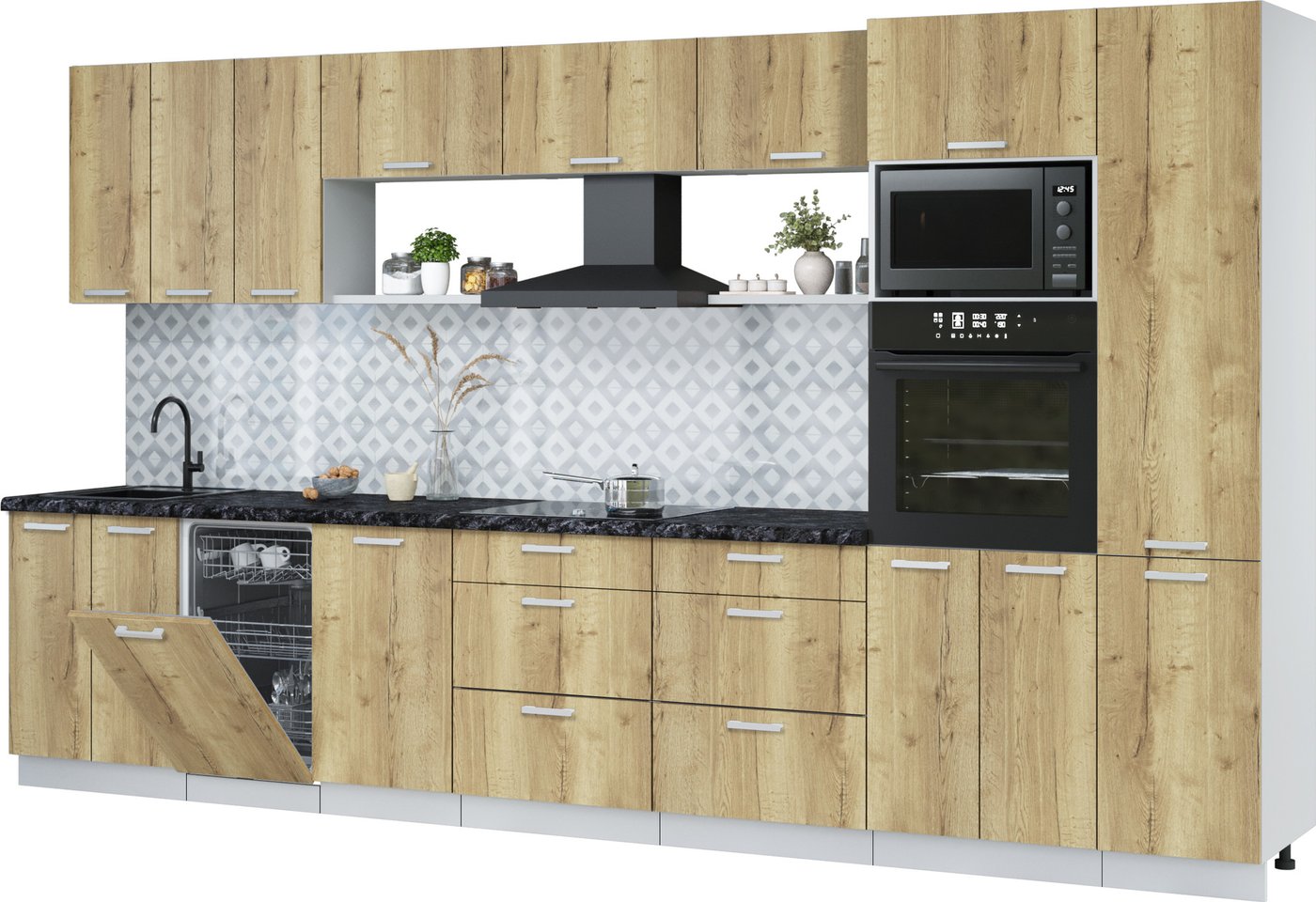 

Готовая кухня Интерлиния Мила Лайт 3.7-ПМ3 (дуб золотой/дуб золотой/кастилло темный)