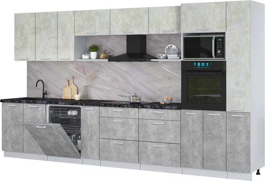 

Готовая кухня Интерлиния Мила Лайт 3.8-ПМ1 (бетон лайт/бетон/кастилло темный)