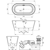 Ванна Wellsee Shell 140x70 28170101R (отдельностоящая ванна белый глянец, экран, ножки, сифон-автомат хром)