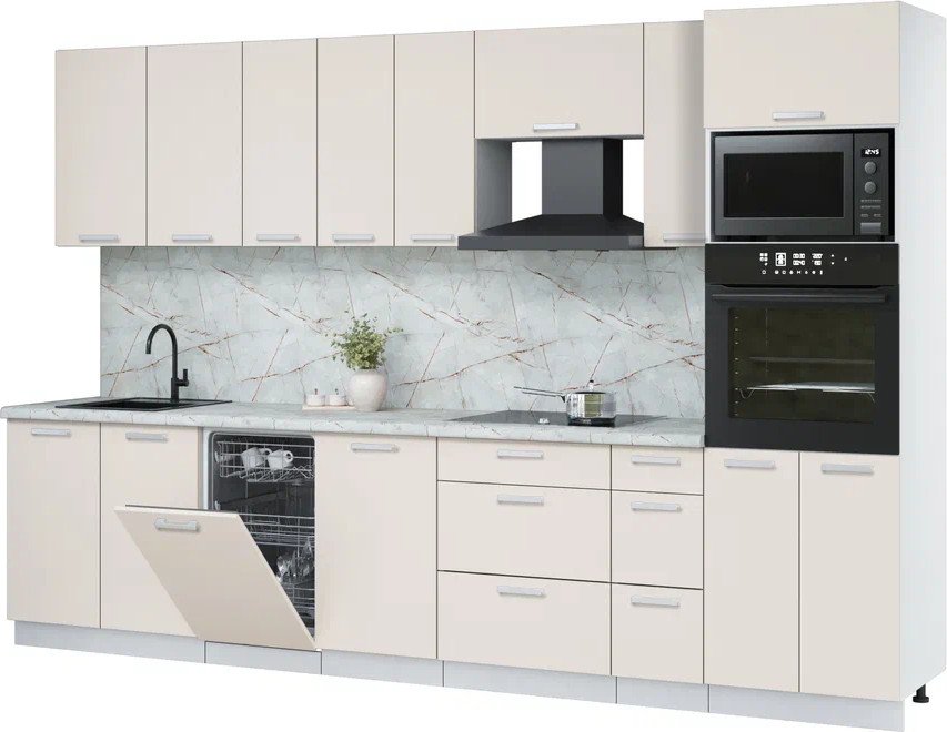 

Готовая кухня Интерлиния Мила Лайт 3.2-ПМ3 (персидский жемчуг/персидский жемчуг/серый каспий)