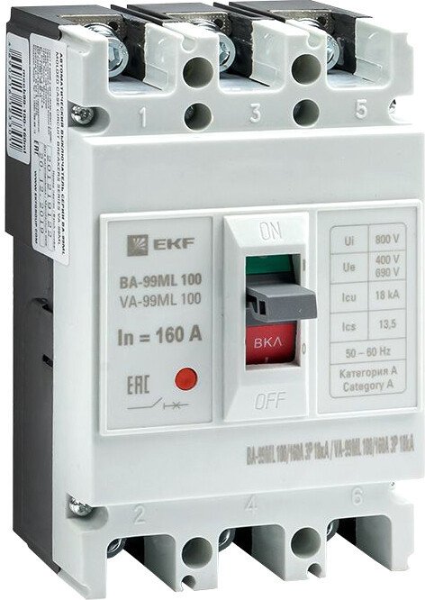 

Выключатель автоматический EKF Basic ВА-99МL 100160А 3P 18кА mccb99-100-160mi