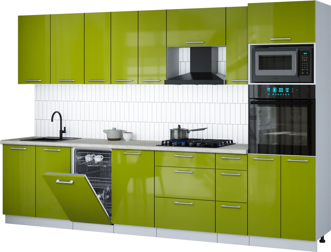 

Готовая кухня Интерлиния Мила Gloss 3.2-ПМ3 (яблоко глянец/яблоко глянец/опал светлый)