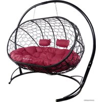 Подвесной диван M-Group Лежебока 11180402 (с черным ротангом/бордовая подушка)