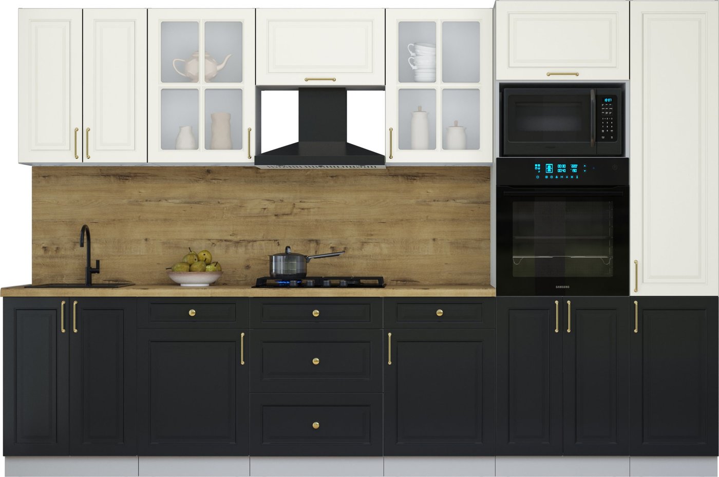 

Готовая кухня Интерлиния Мила Шато 3.2В (белый/черный/дуб бунратти)