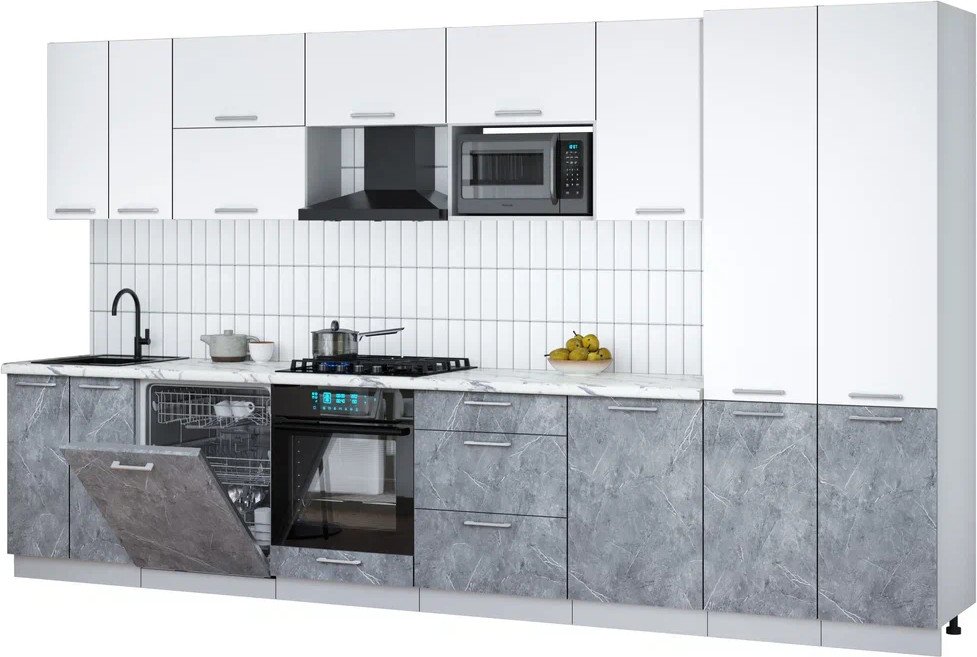 

Готовая кухня Интерлиния Мила Gloss 3.7-ПМ2 (керамика/белый/белый гранит)