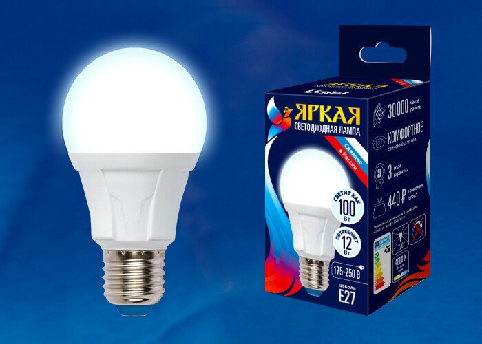 

Светодиодная лампочка Uniel LED-A60 12W/NW/E27/FR PLP01WH UL-00001527