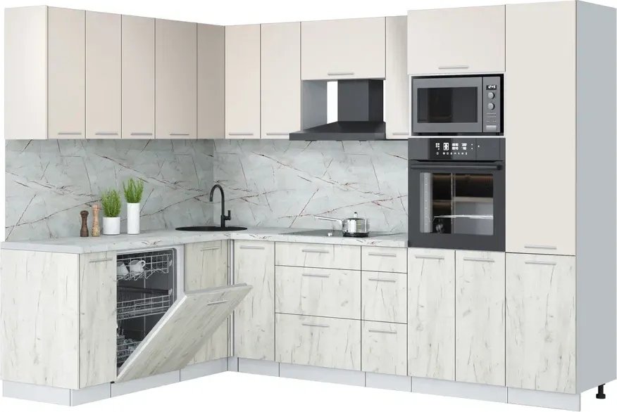 

Готовая кухня Интерлиния Мила Лайт 1.896х2.78 ( персидский жемчуг/дуб белый/серый каспий)