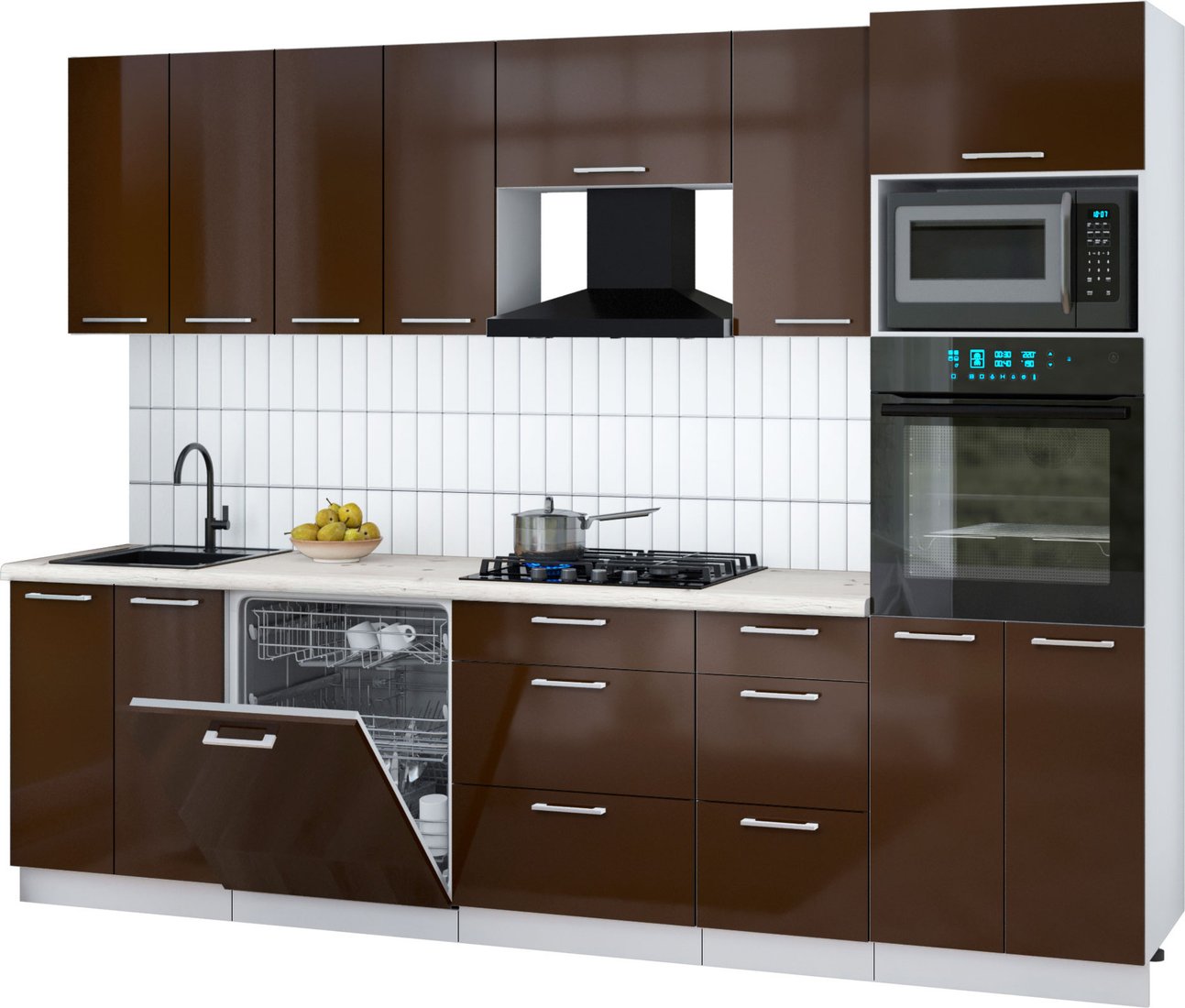 

Готовая кухня Интерлиния Мила Gloss 2.8-ПМ1 (шоколад глянец/шоколад глянец/бискайская сосна)